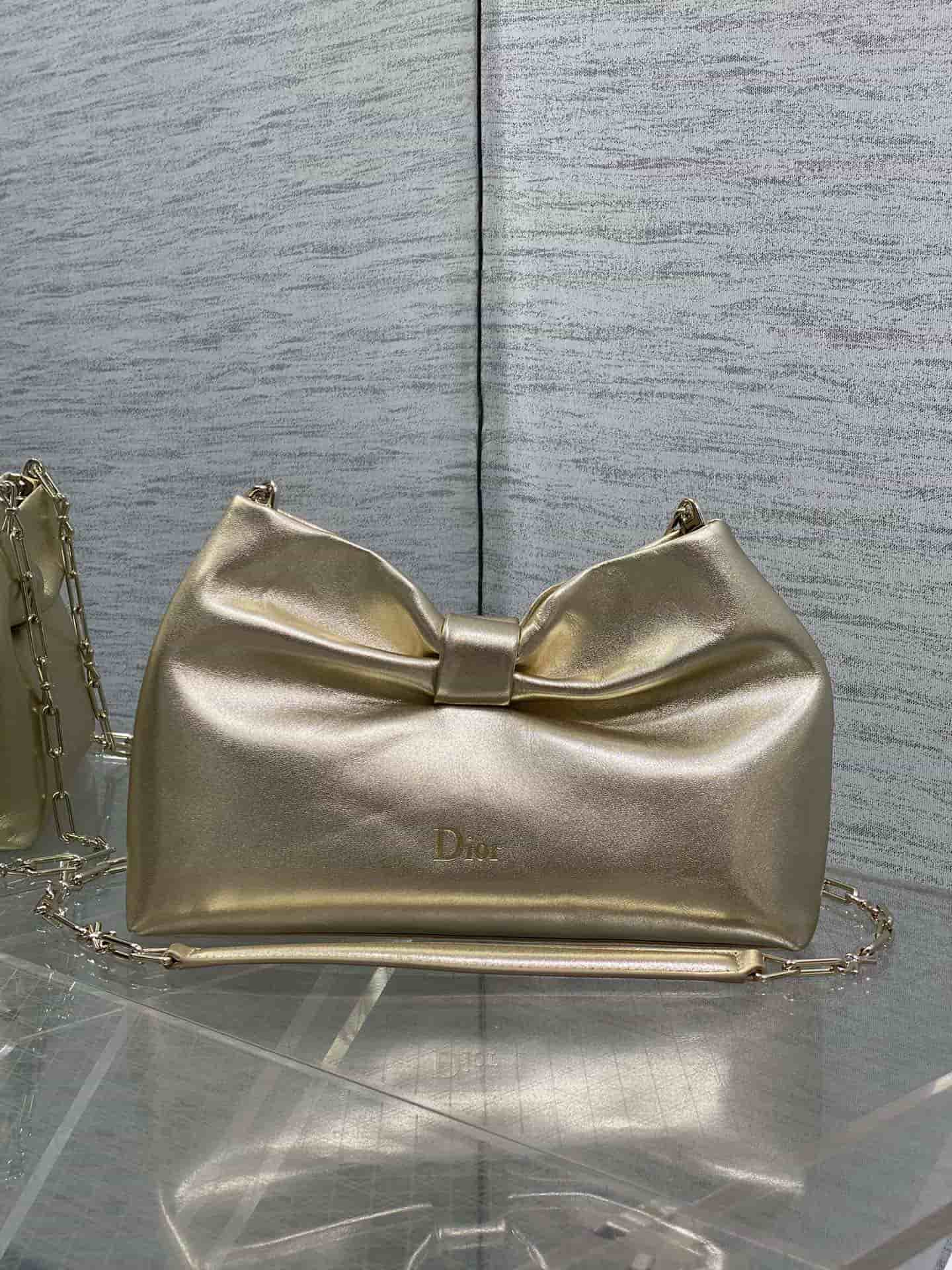 Small Dior Bow Bag Metallic Laminated Leather High