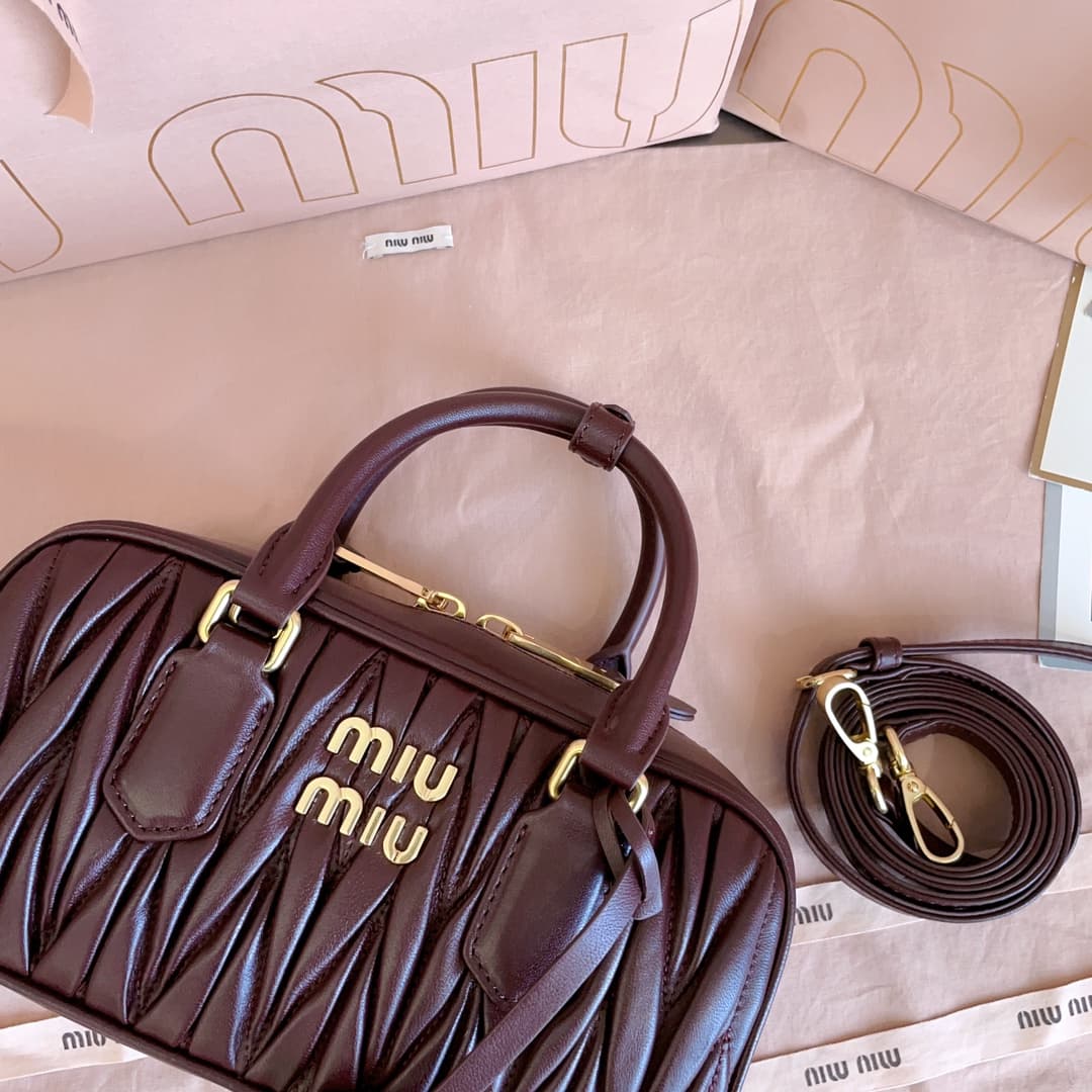 Miu Miu Arcadie matelassé nappa leather bag 5BB142 Wine Red High