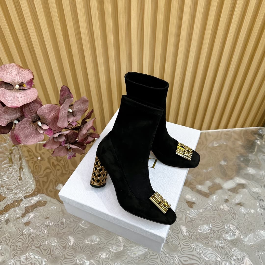 Dior Icon Heeled Ankle Boots Suede Goatskin Shoes Women Medium