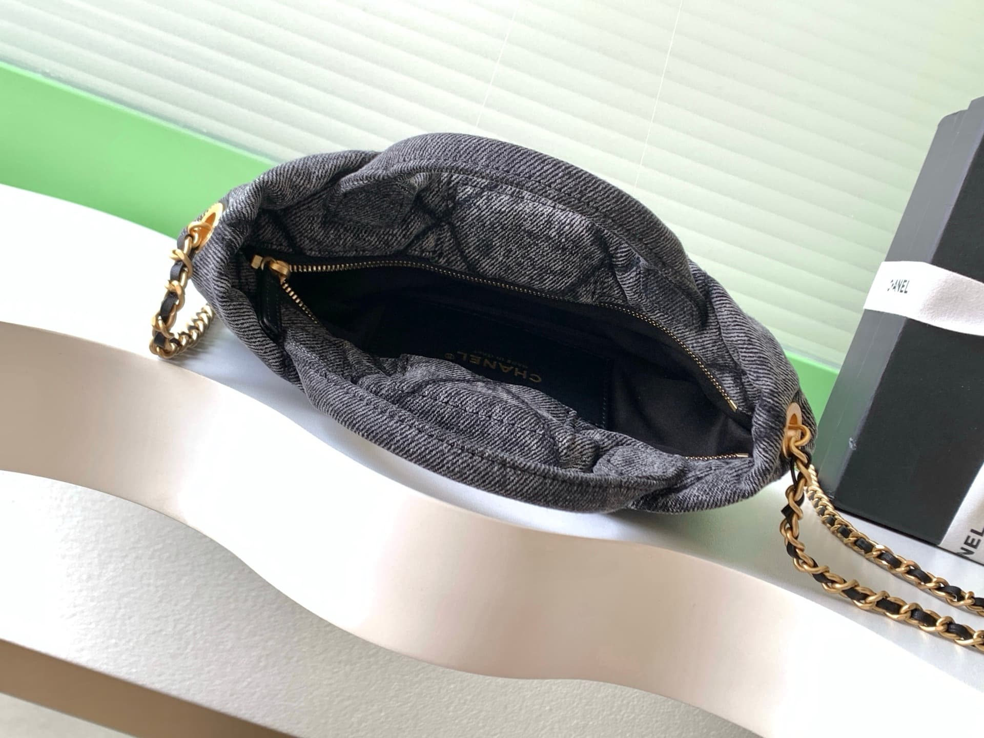 Chanel Mini Bow Bag Denim & Gold-Tone Metal Black AS5849 A