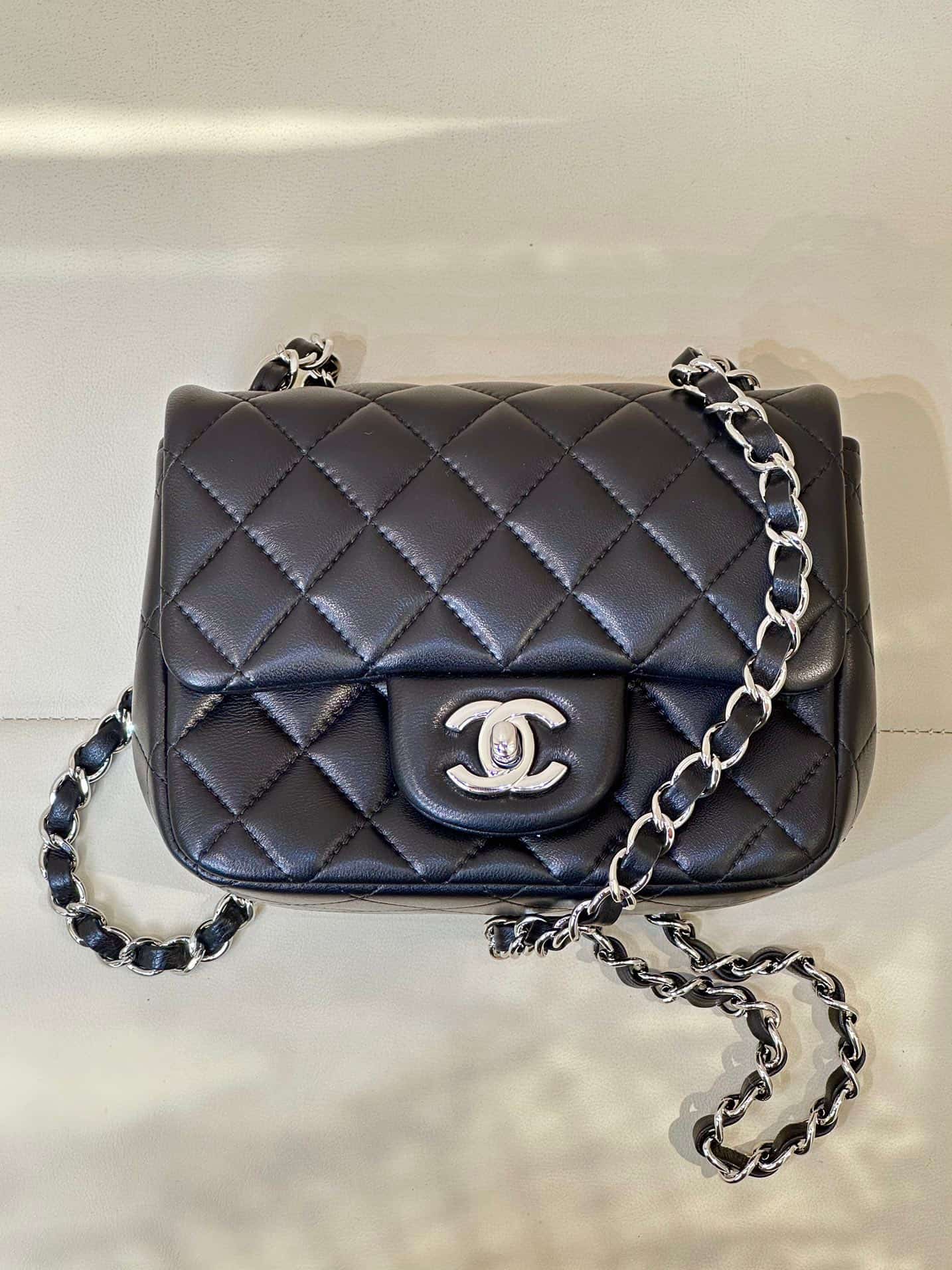 CHANEL Super Mini Classic Handbag Lambskin & Silver-Tone Metal A35200 Black TOP