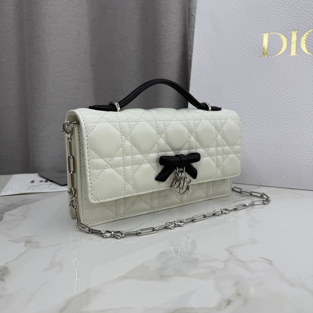My Dior Mini Bag Cannage Lambskin In White With Leather Bow High