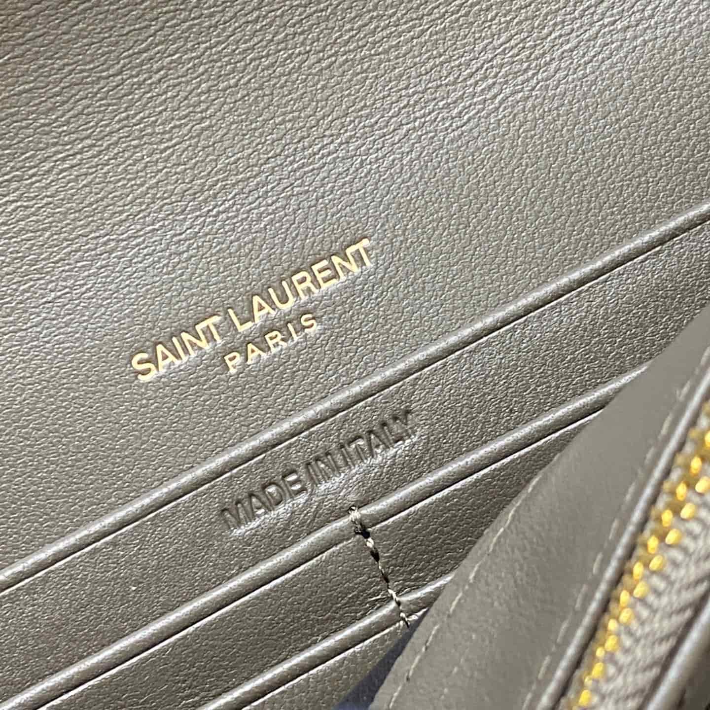 Saint Laurent Monogram Matelassé Cassandre Wallet on Chain Green Lambskin 393953 High