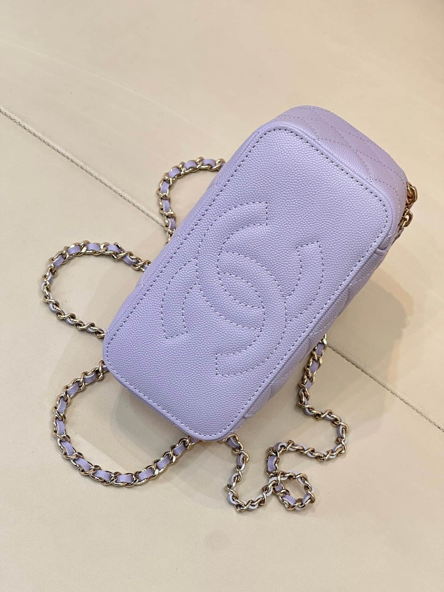 Chanel Classic Top Handle Vanity Case Grained Calfskin& Gold-Tone Metal Purple AP5182 TOP
