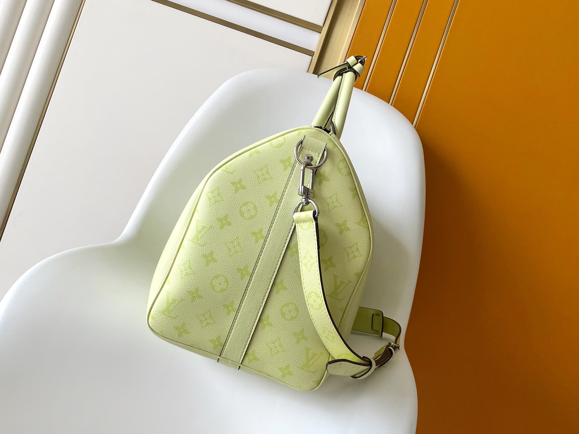 Louis Vuitton Keepall Bandoulière 45 Lemon Yellow Monogram coated canvas and Taiga cowhide leather M14124 High