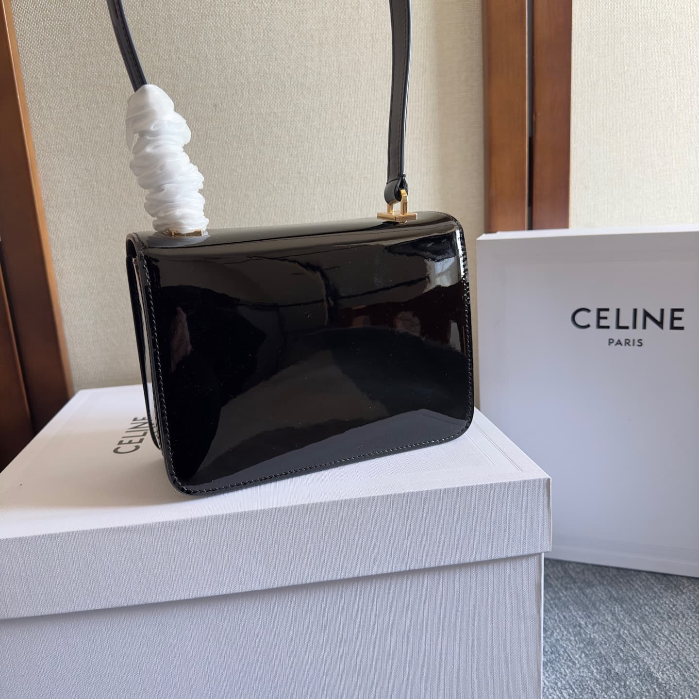 Celine Teen Garance Shoulder Bag in Black Patent Calfskin High