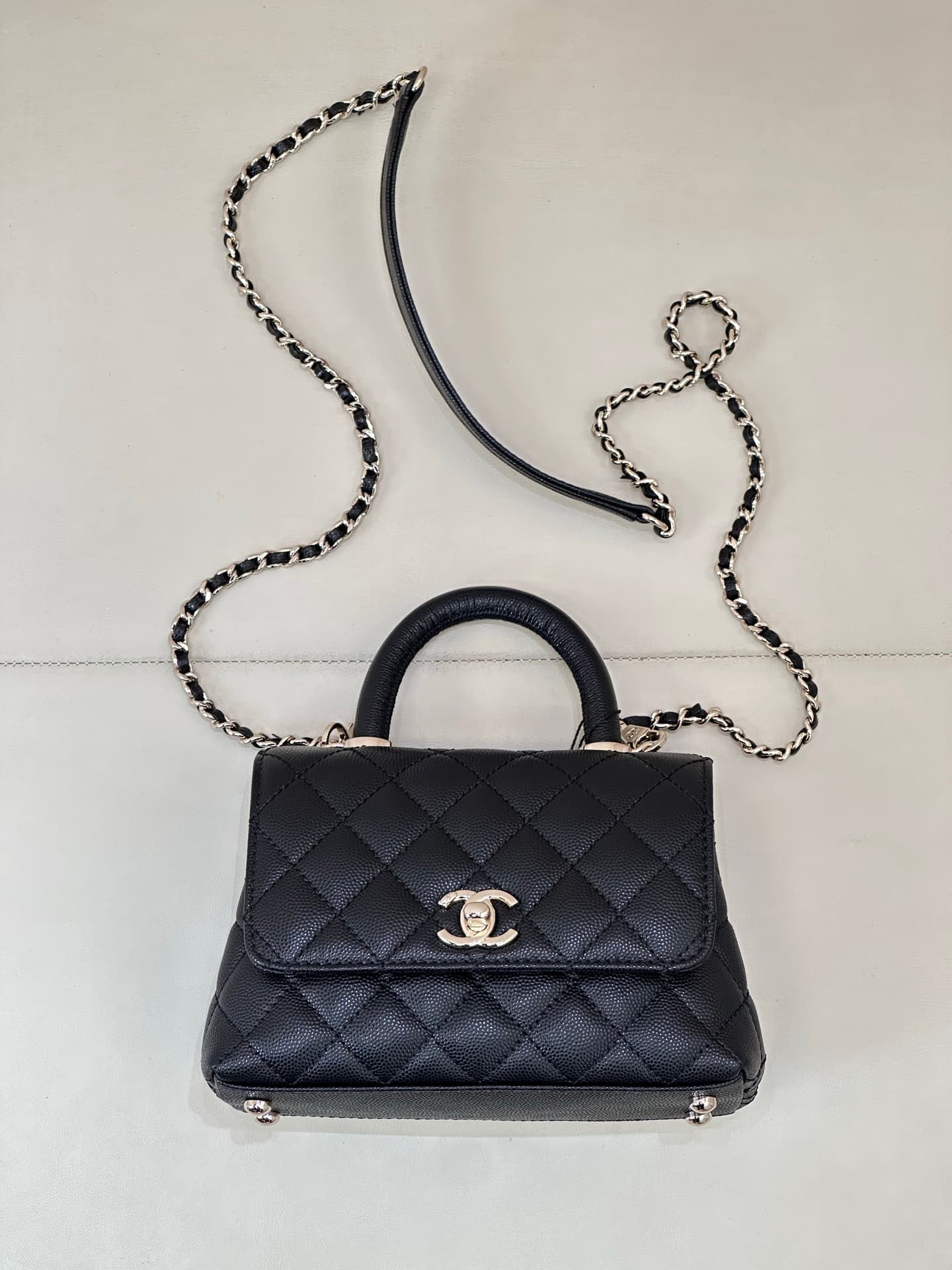 Chanel Mini Flap Bag with Top Handle Grained Calfskin & Gold-Tone Metal AS2215 TOP