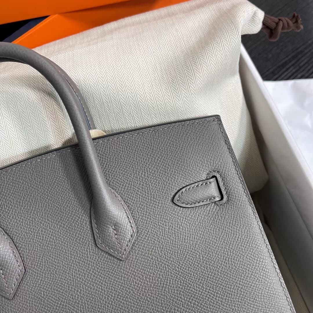 Hermes Birkin Sellier Bag 25/30cm Epsom Leather WAX Gris Meyer High