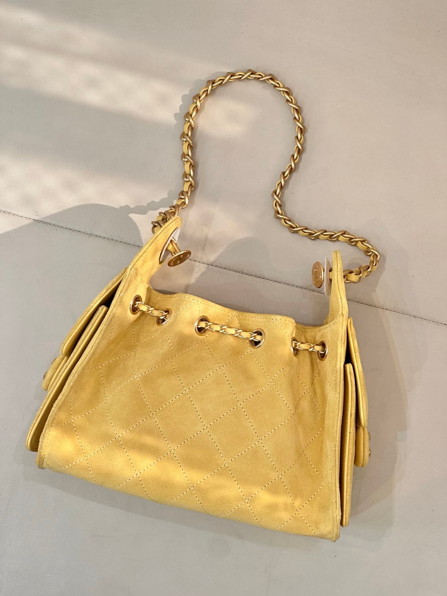 CHANEL 25 Mini Handbag AS5631 Suede &Gold-tone Metal Yellow TOP