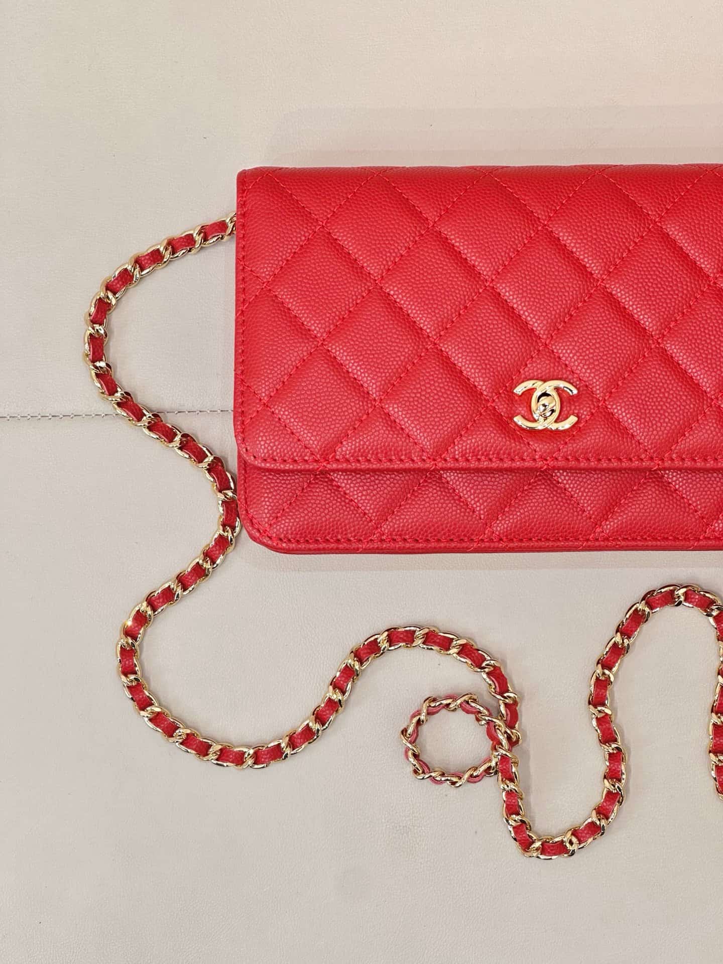 Chanel Classic Wallet on Chain Grained Shiny Calfskin& Gold-Tone Metal AP4241 Red TOP