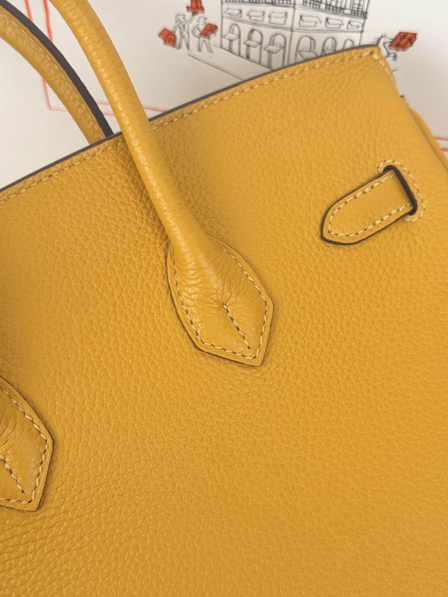 Hermes Birkin 25/30 Bag Togo Calfskin Leather Jaune Ambre High