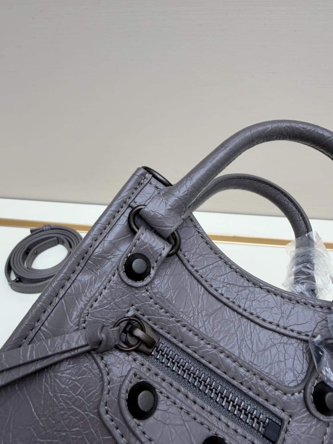 Balenciaga Le City Leather Tote Phone Holder Grey High