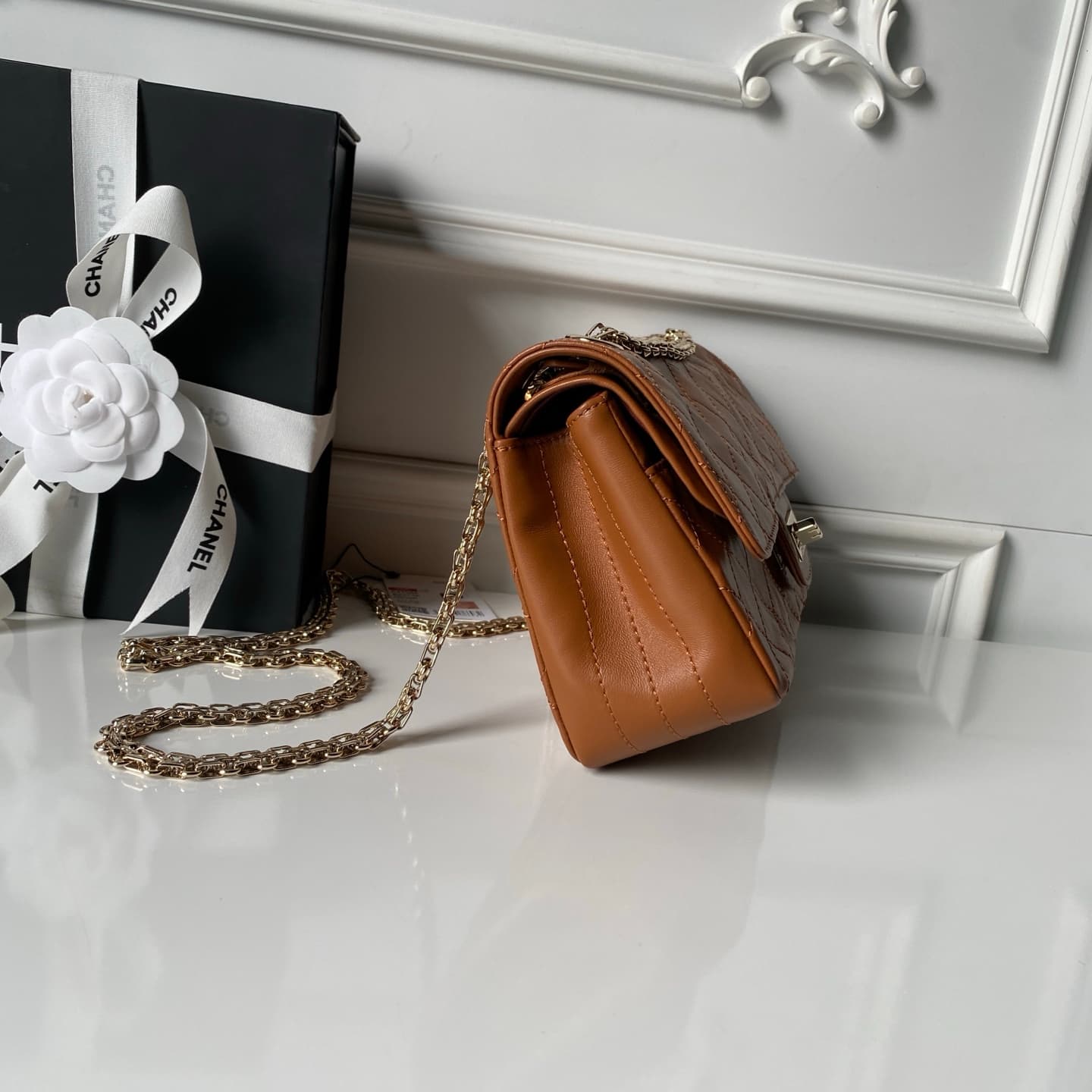 Chanel 2.55 Handbag Calfskin & Gold-Tone Metal Caramel A37586 A