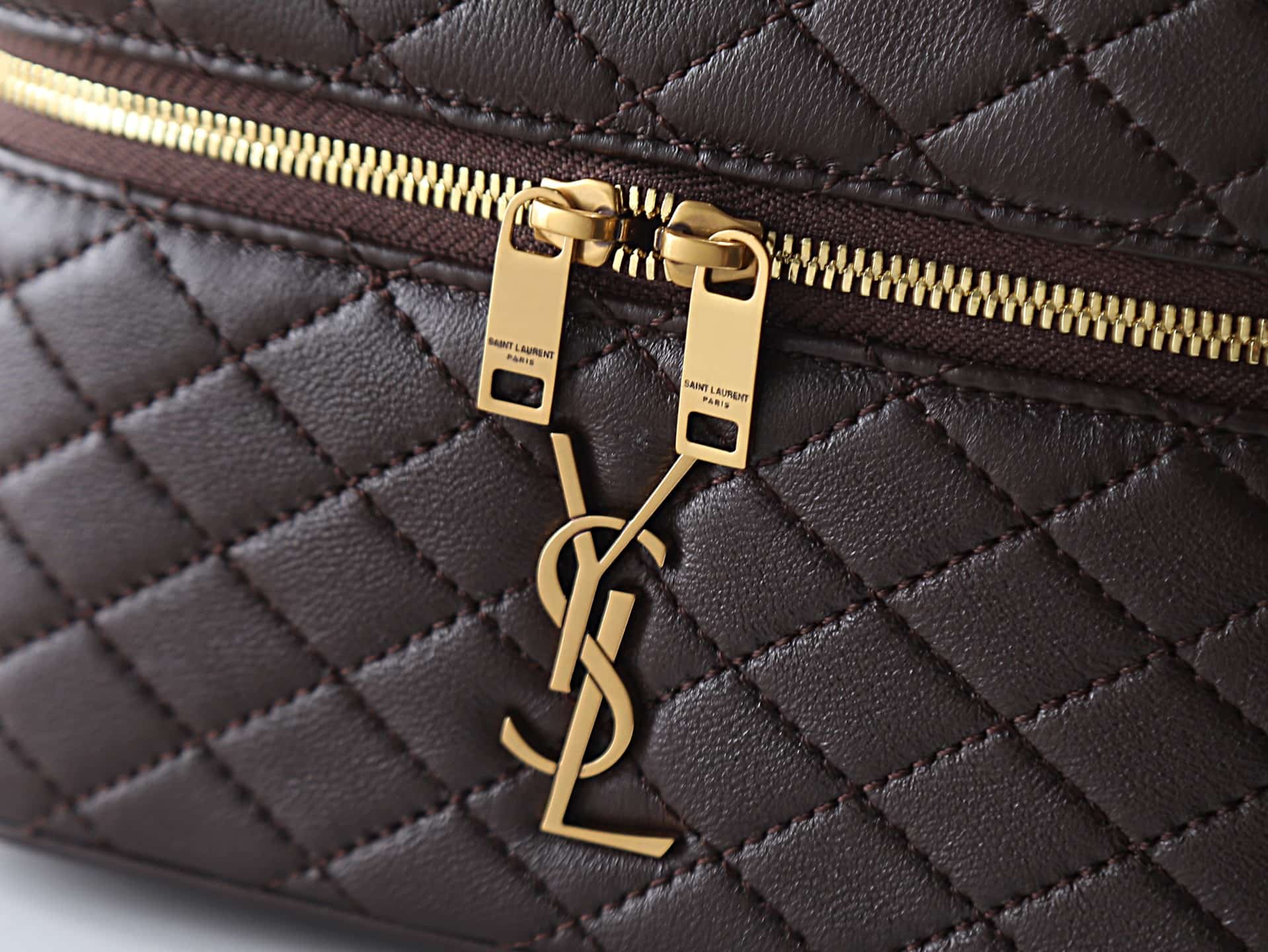 Saint Laurent Gaby Vanity Bag Lambskin Dark Brown 766731 High
