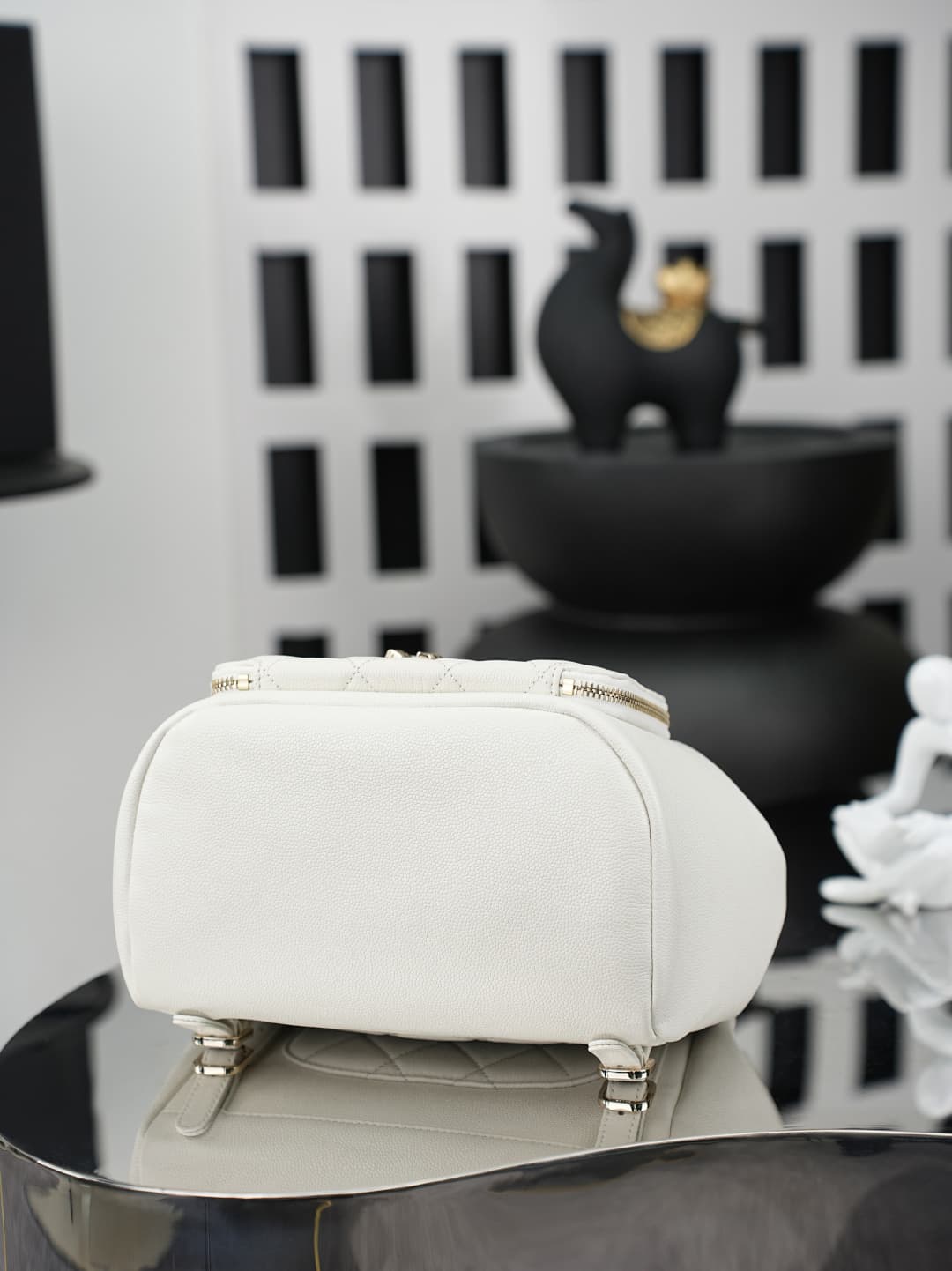 Chanel Small Business Affinity Duma Backpack Grained Calfskin&Gold-Tone Metal White AS3531 A
