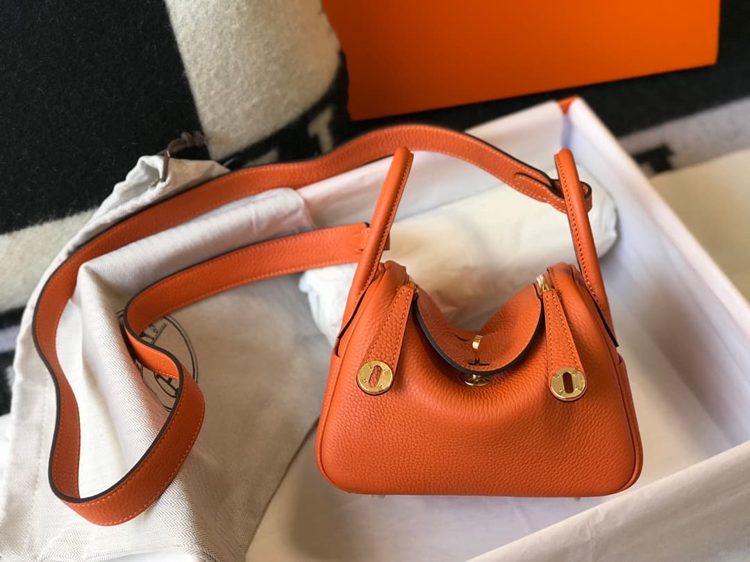Hermes Lindy Mini Bag Calfskin Leather In Capucine High