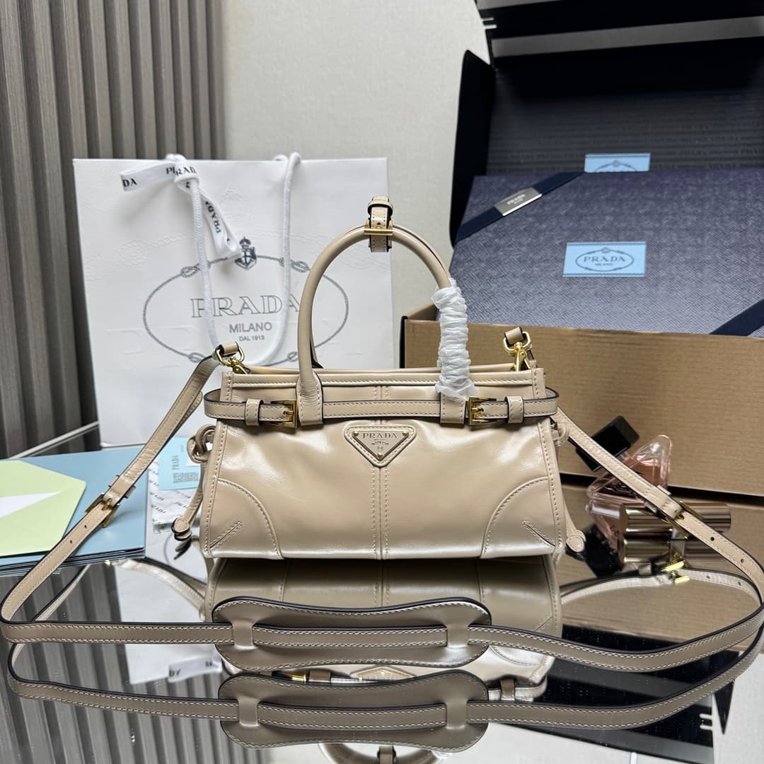 Prada Bonnie leather mini handbag Calfskin leather 1BA486 Travertine High