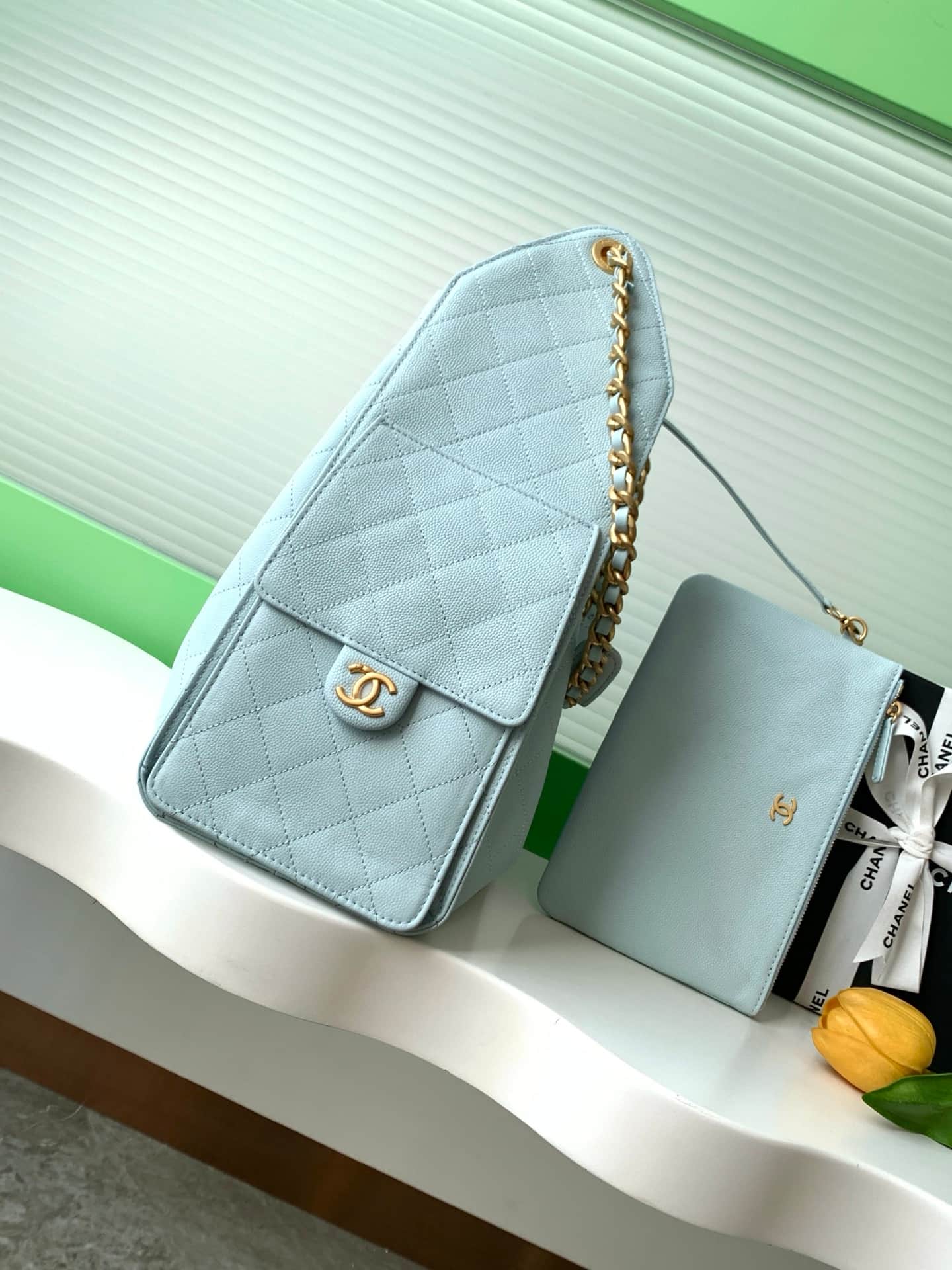 Chanel 25 Medium Hobo Medium handbag AS5311 Grained Calfskin & Gold-tone Metal Light Blue A