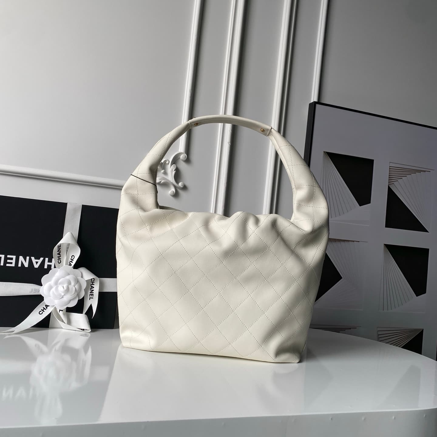 Chanel Hobo Handbag Calfskin & Gold-Tone Metal AS5967 White A