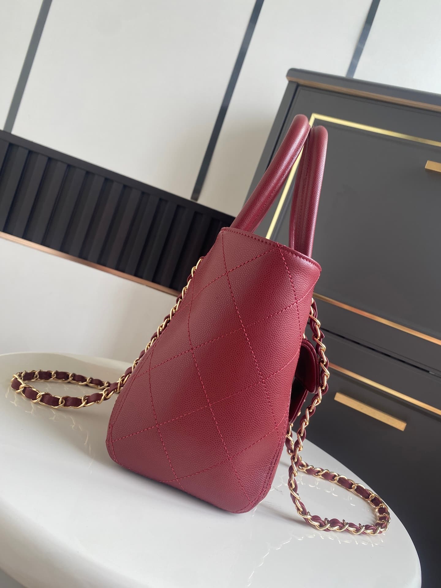 Chanel Tote Bag Grained Calfskin&Gold-Tone Metal Claret AS6025 High
