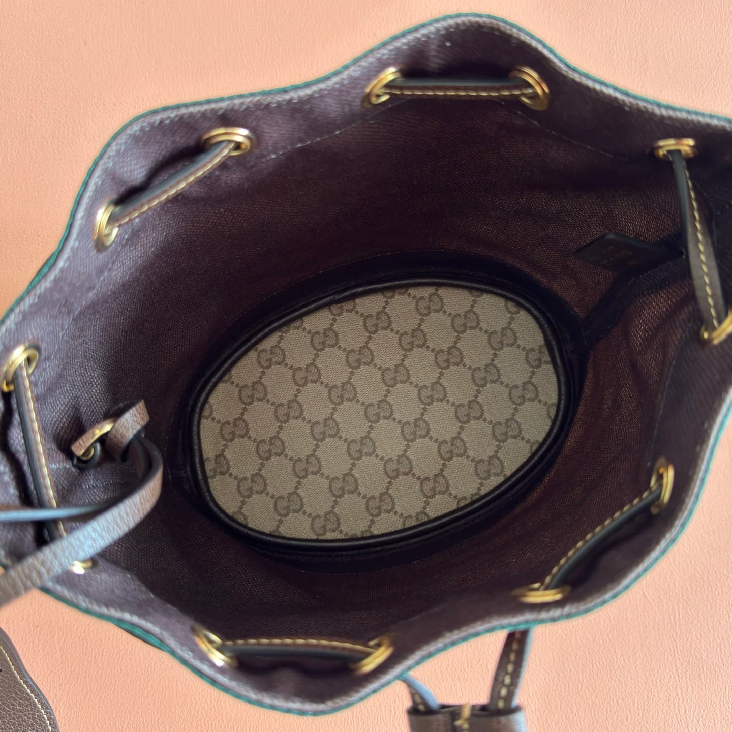 Gucci Mini bucket bag with Web Sand and dark brown GG coated canvas 876060 High