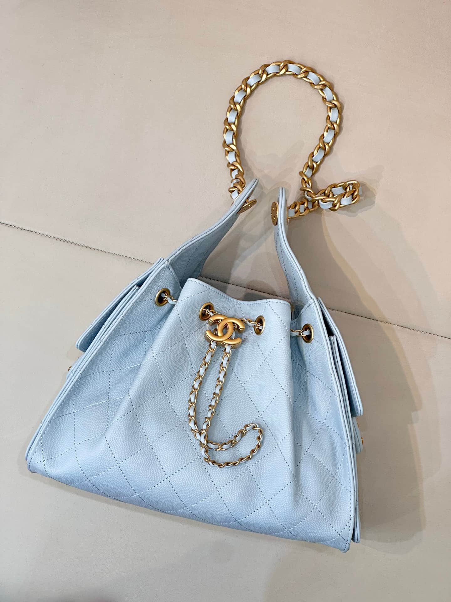 Chanel 25 Small Hobo handbag AS5293 Grained Calfskin & Gold-tone Metal Blue TOP