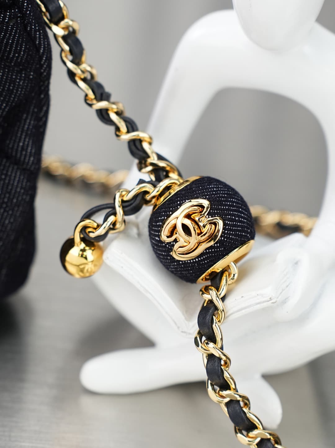 MINI FLAP BAG Denim & Gold-Tone Metal Dark Black AS1787 A