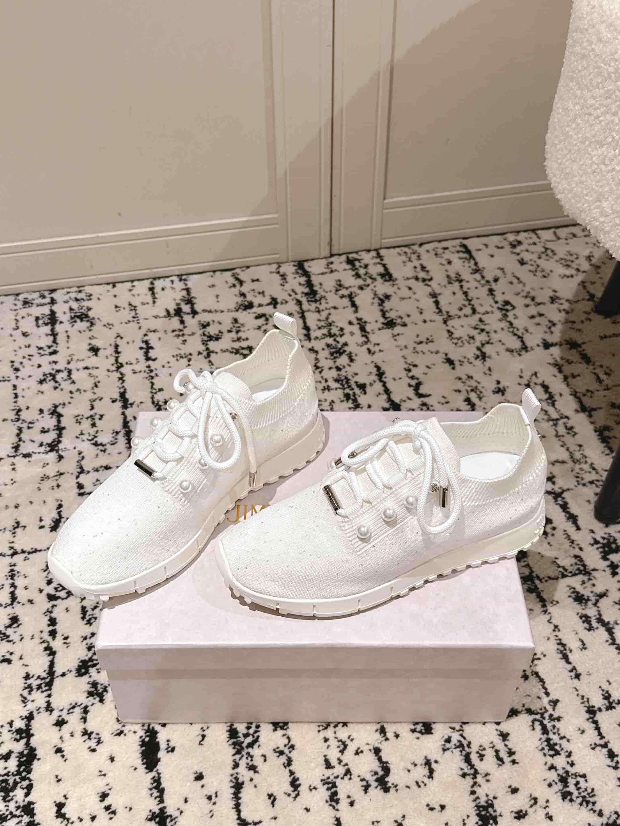 Jimmy Choo Veles Imitation Pearl Knit Sneaker Shoes Women