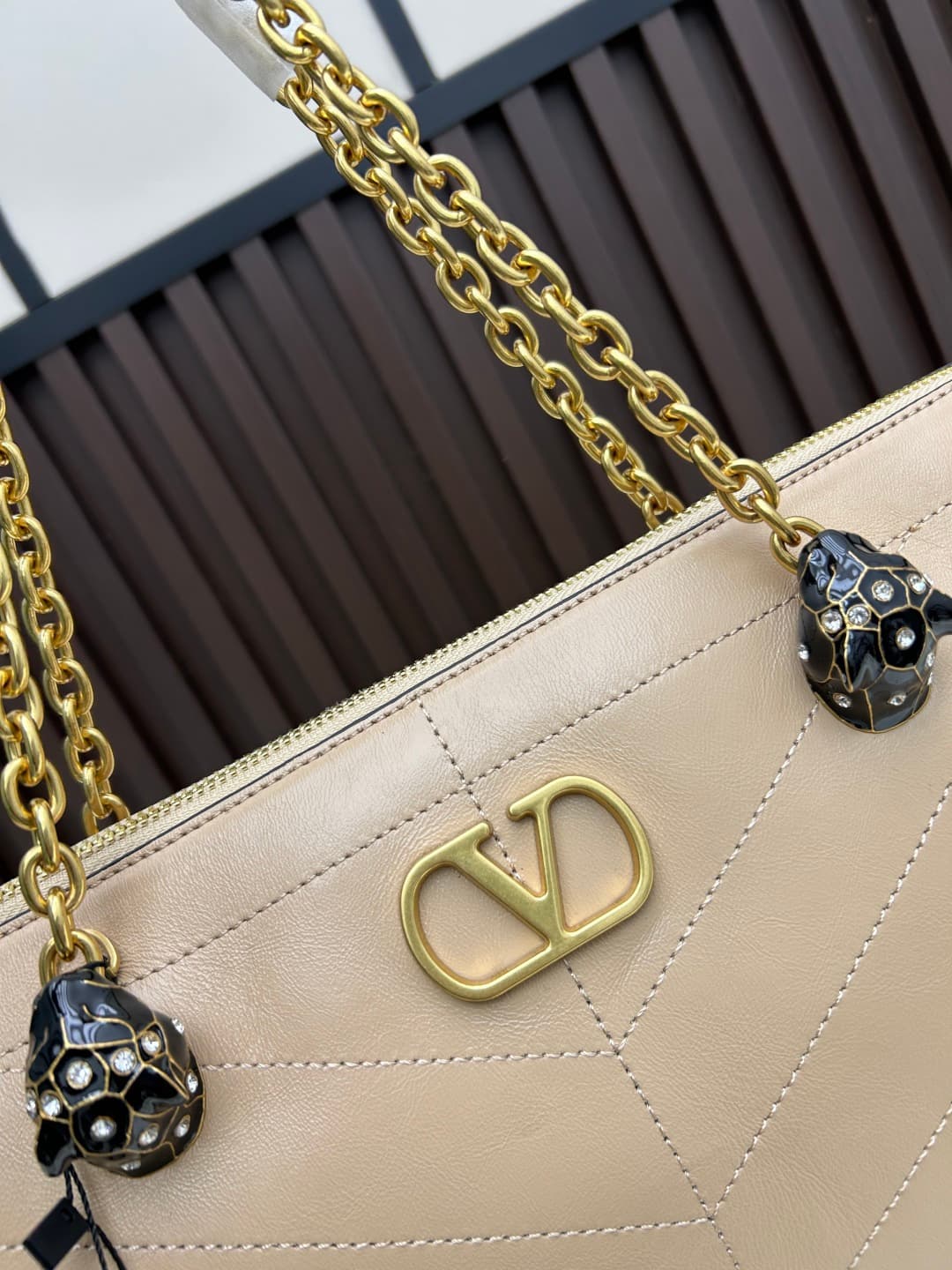 Valentino VLogo Garavani Panthea Shoulder Bag Beige Leather Mid