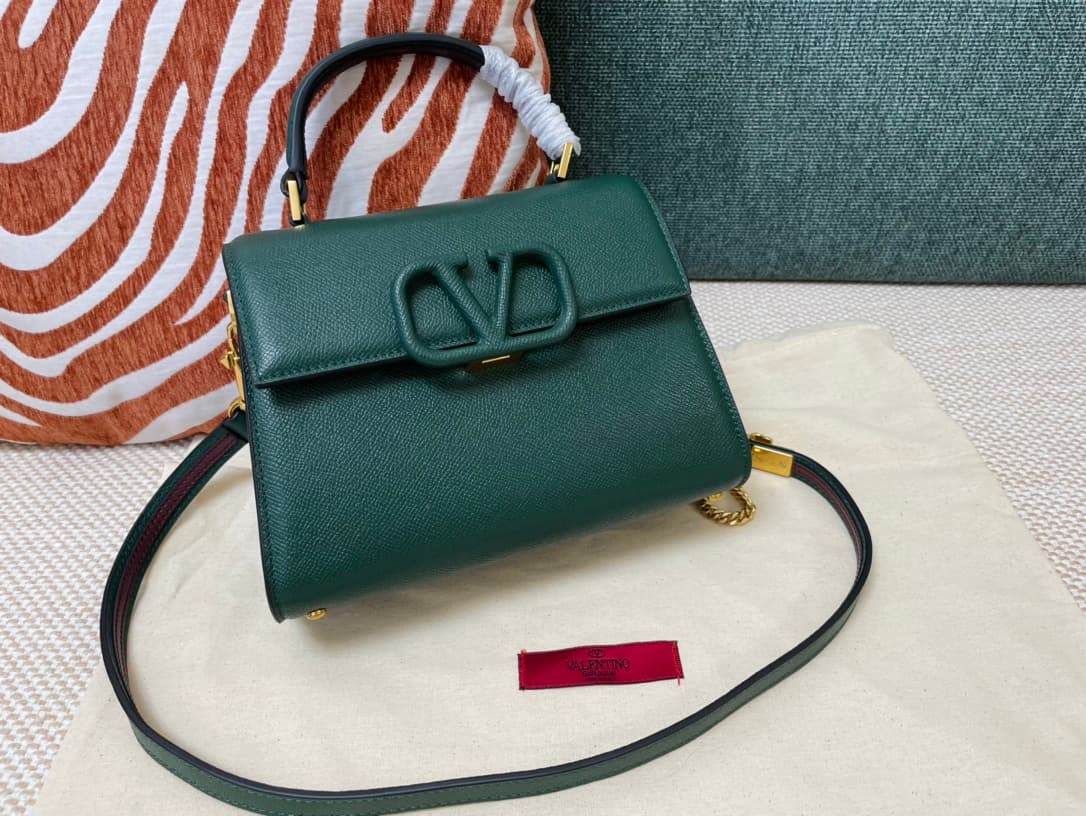 Valentino Mini Vsling Handbag In Dark Green Grainy Calfskin High