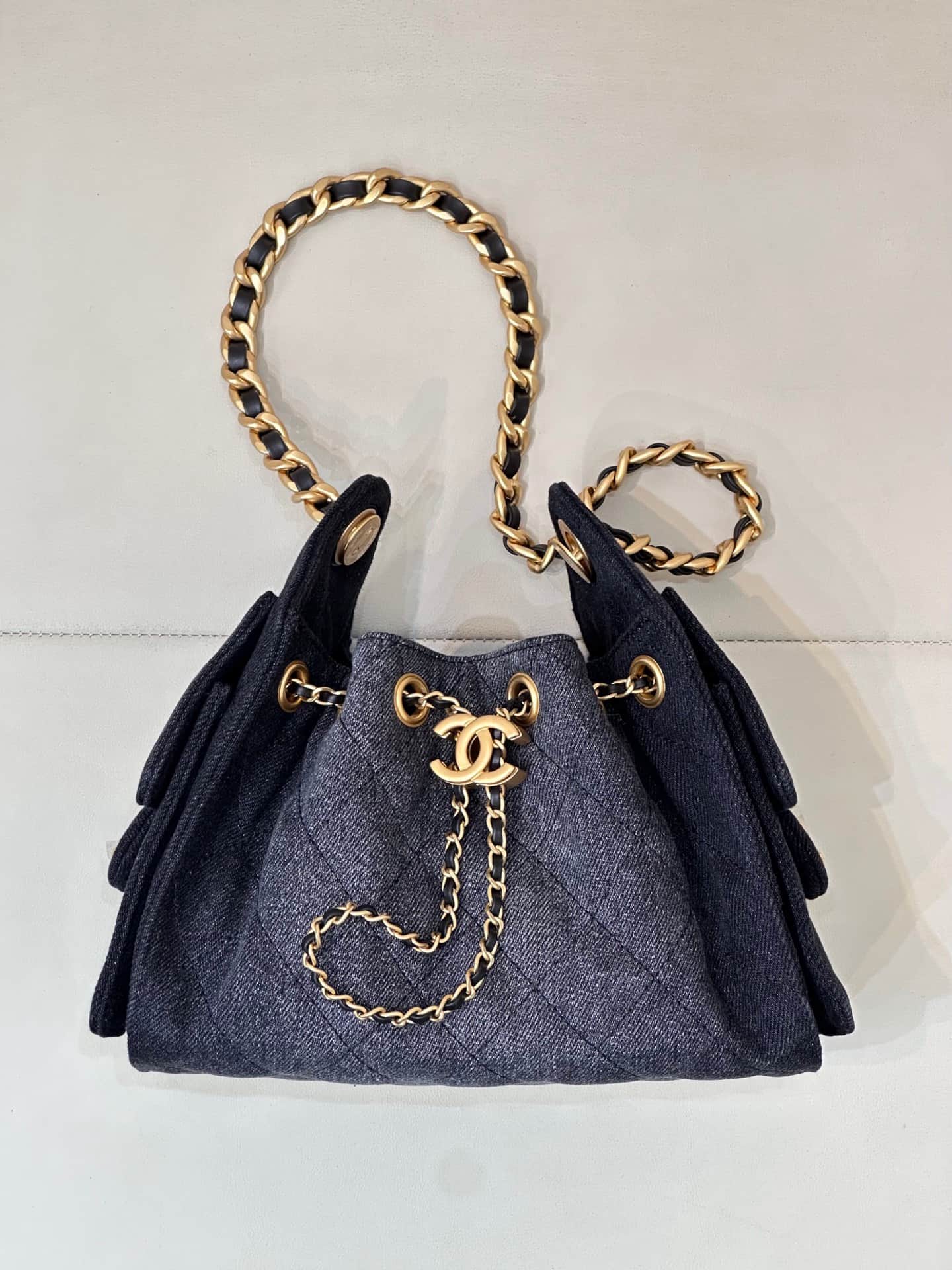 CHANEL 25 Mini Handbag AS5631 Denim &Gold-tone Metal Drak Blue TOP