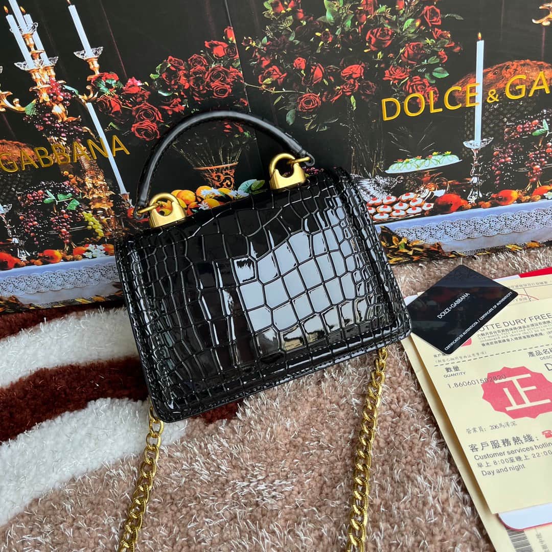 Dolce & Gabbana Small Devotion bag in crocodile-effect calfskin Black High