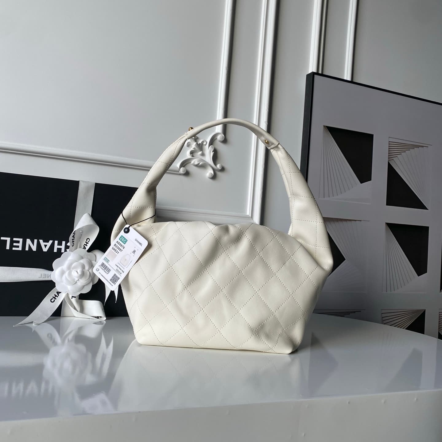 Chanel Hobo Handbag Calfskin & Gold-Tone Metal AS5976 White A