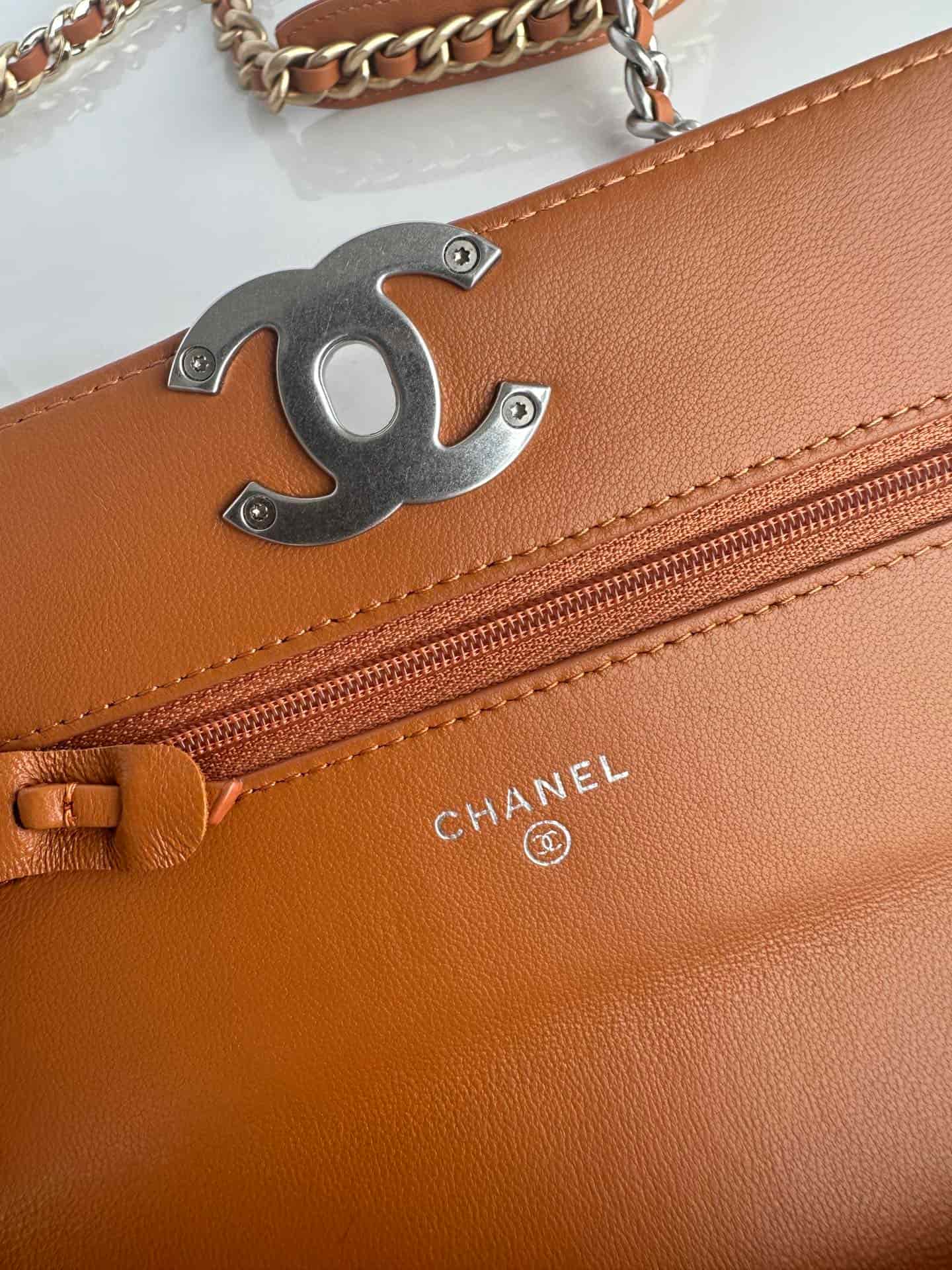 Chanel Wallet on Chain Lambskin Leather & Silver-Tone Metal Caramel AP0957 A