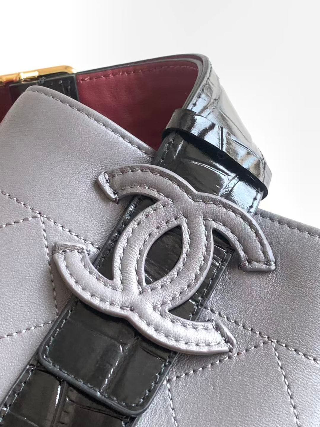 Chanel Bucket Bag Calfskin Leather & Gold-Tone Metal Grey AS6584 A