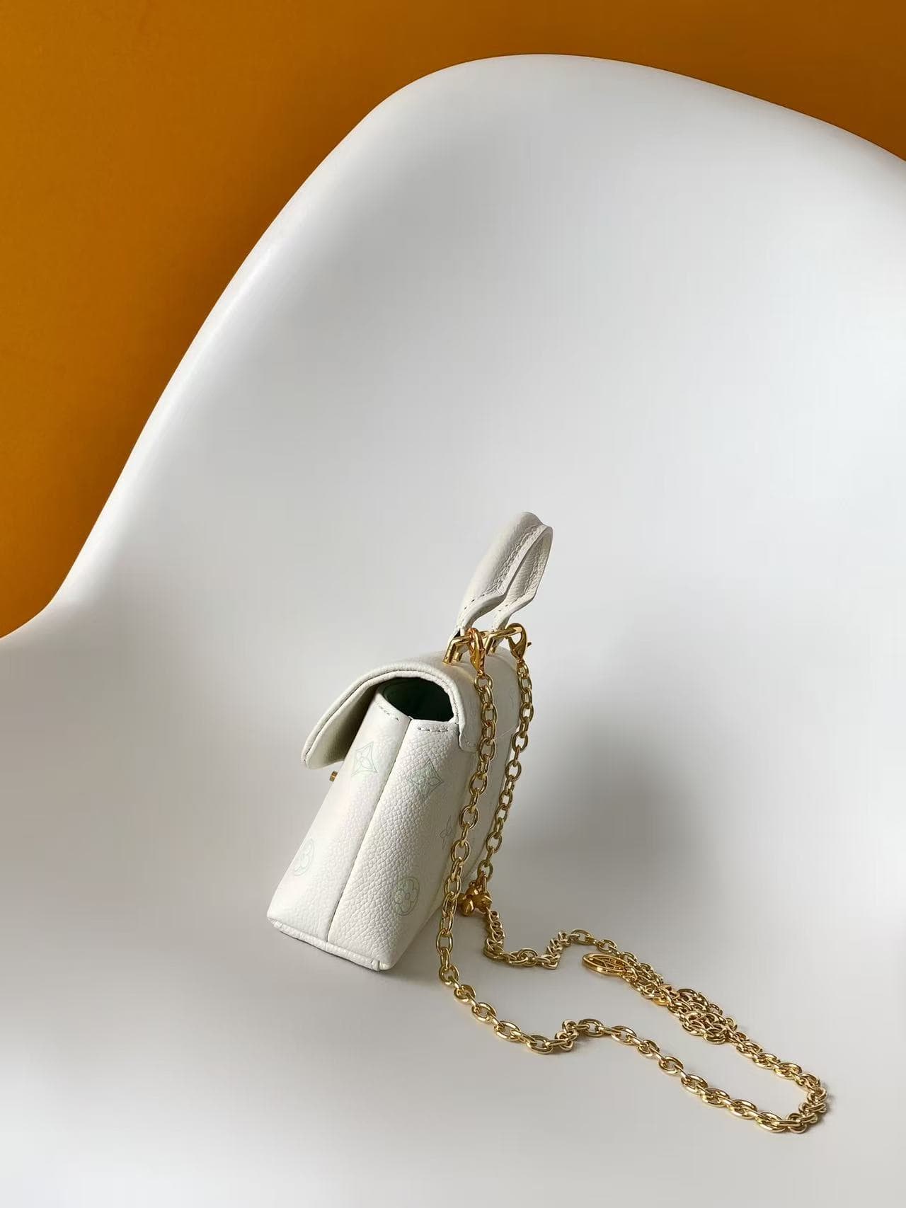 Louis Vuitton Nano Madeleine Milky White/Green Embossed grained cowhide leather M27698 High