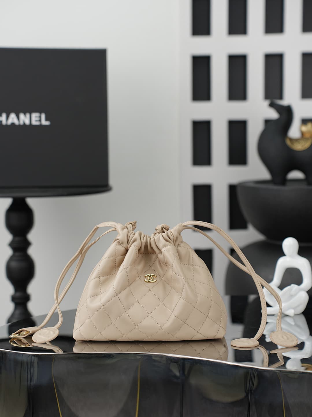 Chanel Clutch with Leather Strap Lambskin & Gold-tone Metal AP5228 Beige A