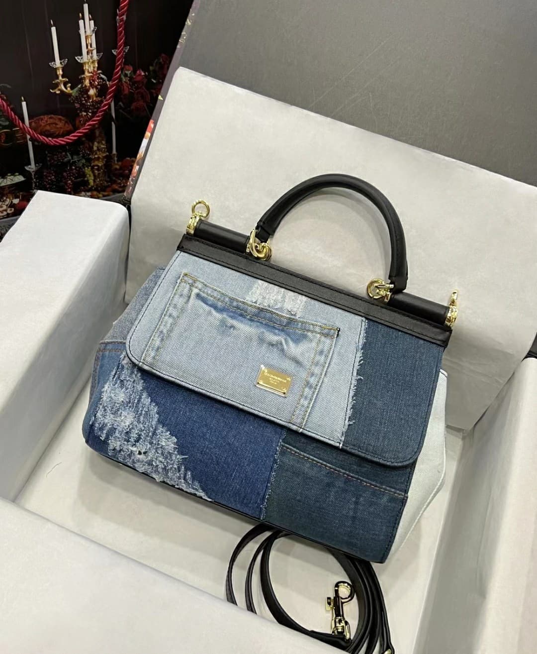 Dolce & Gabbana Small Sicily handbag in denim and calfskin high