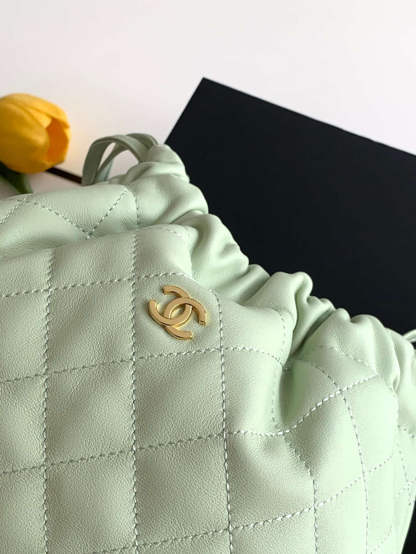 Chanel Clutch with Leather Strap Quilted Leather & Gold-tone Metal AP5227 Light Green A