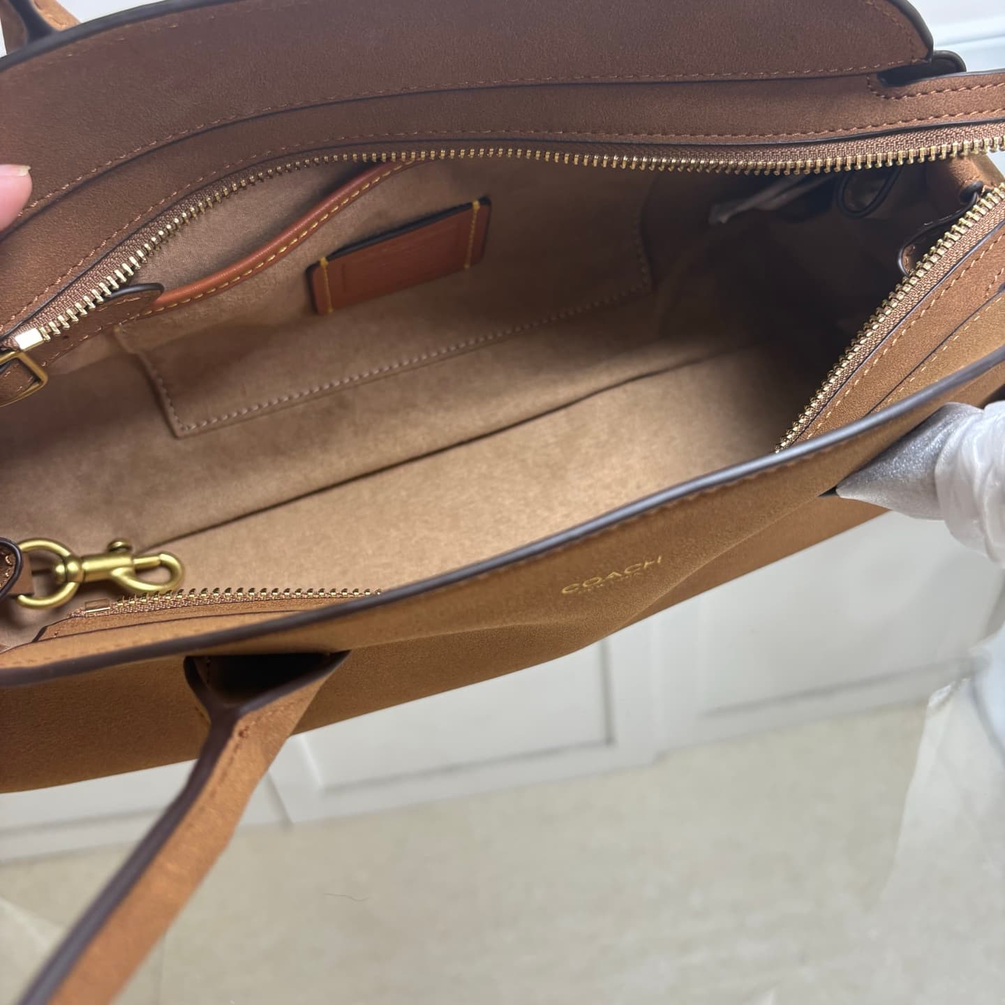 Coach Empire Carryall 34 in Warm Brown Suede High