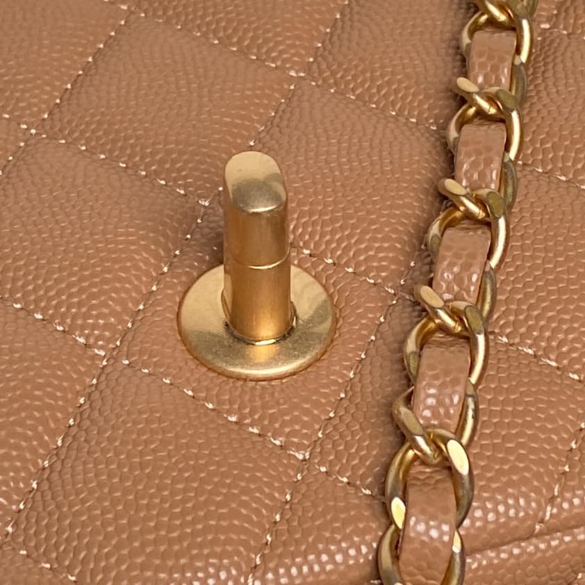 Chanel Mini Flap Bag with Top Handle Grained Shiny Calfskin & Gold-Tone Metal Caramel AS5701 A
