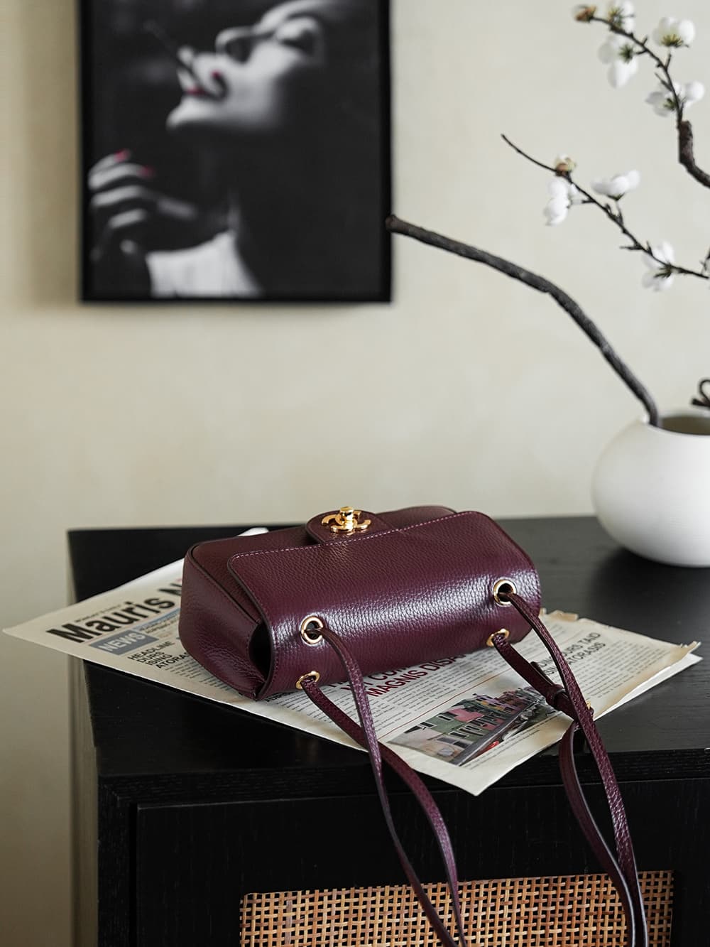 CHANEL Mini flap bag Grained Calfskin&Gold-tone metal Claret AS6573 A
