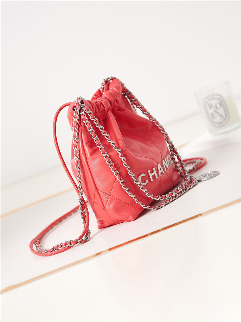 Chanel 22 MINI HANDBAG Shiny Calfskin Coral & Silver-Tone Metal AS3980 A