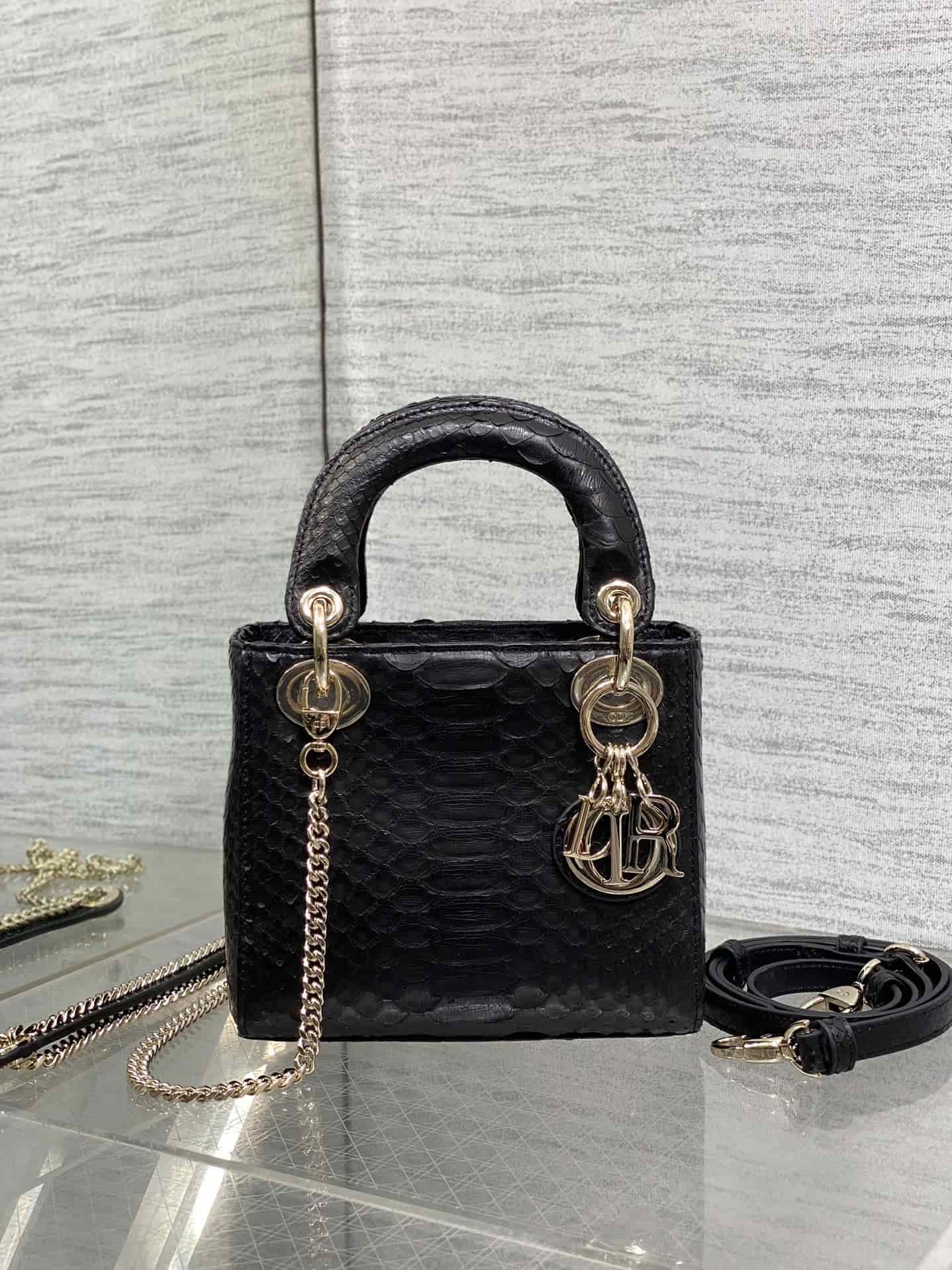 MINI LADY Dior BAG Cannage Python Gold-tone Metal High