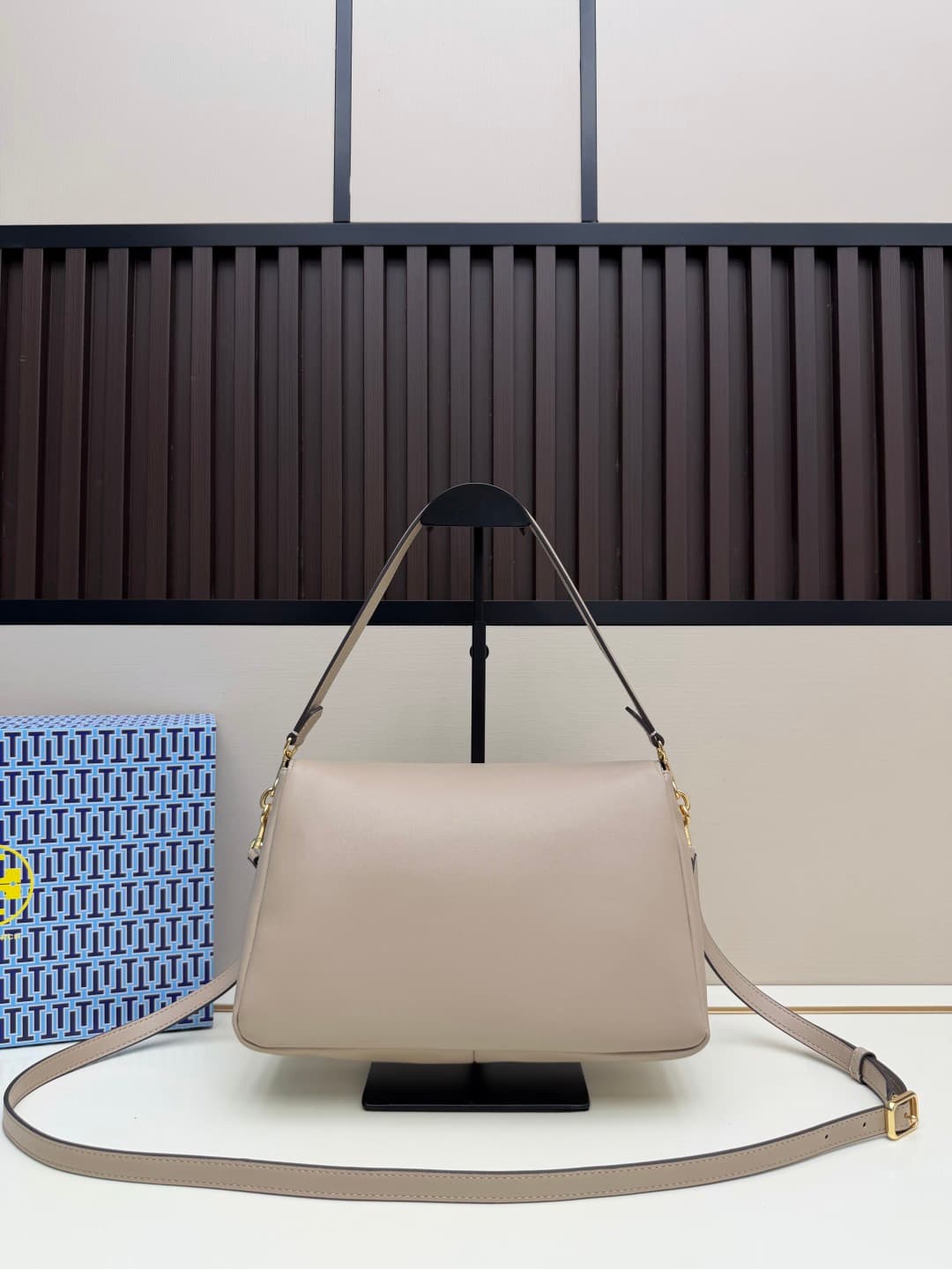 Tory Burch Charlie Shoulder Bag Beige Leather