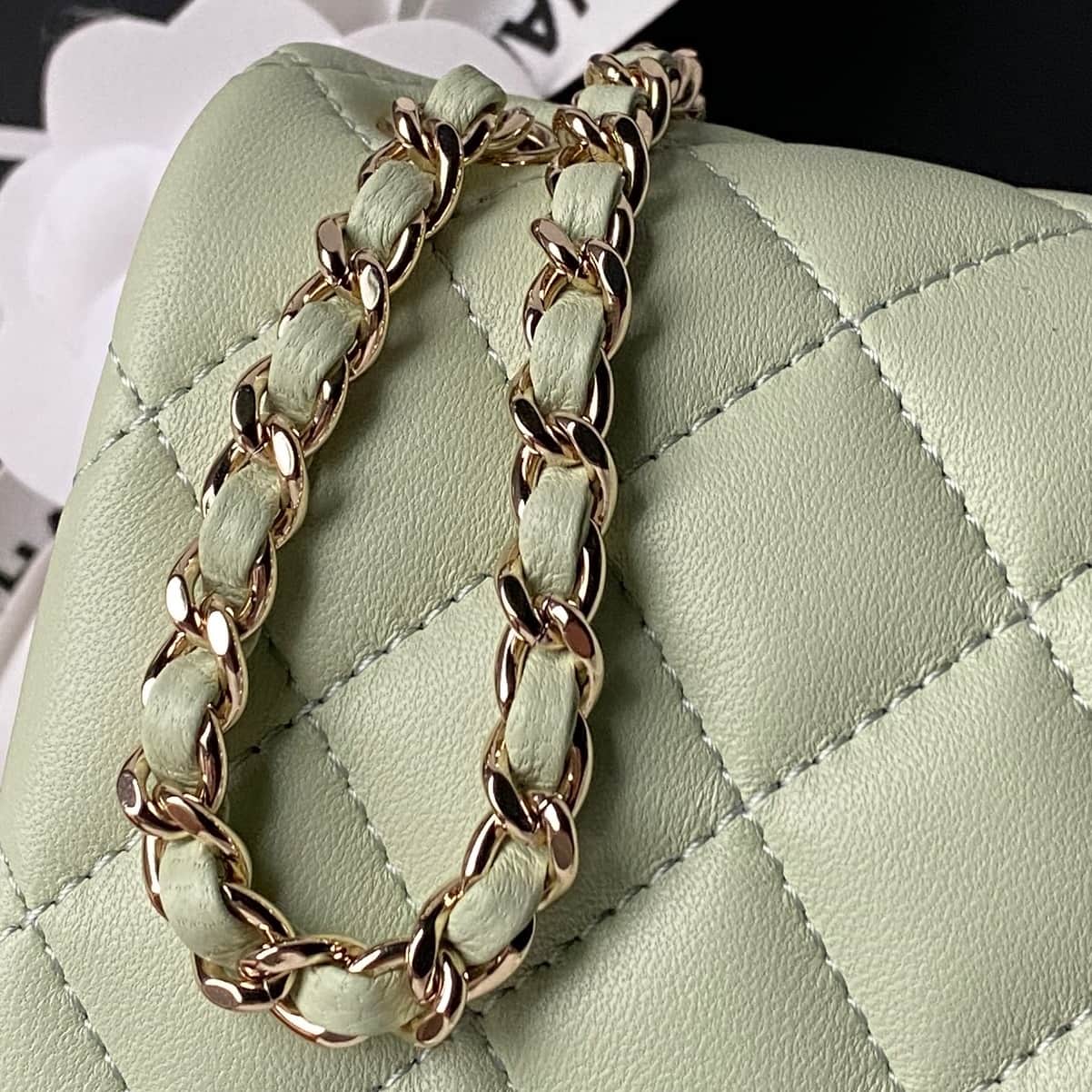 Chanel Mini Classic Flap Bag Lambskin & Gold-Tone Metal AS5758 Light Green High
