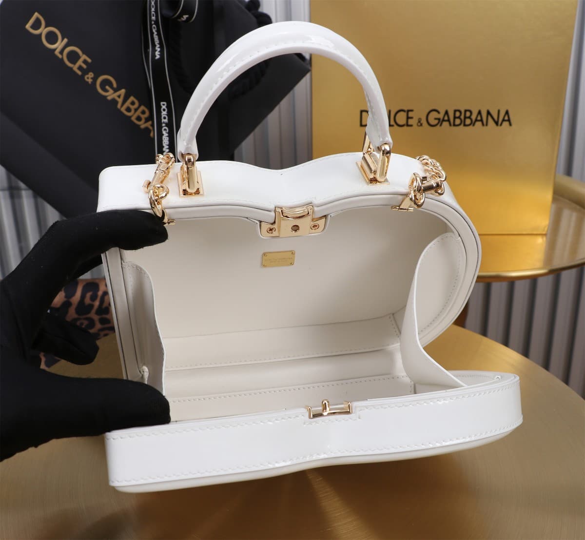 Dolce & Gabbana white patent leather DG Logo handbag high