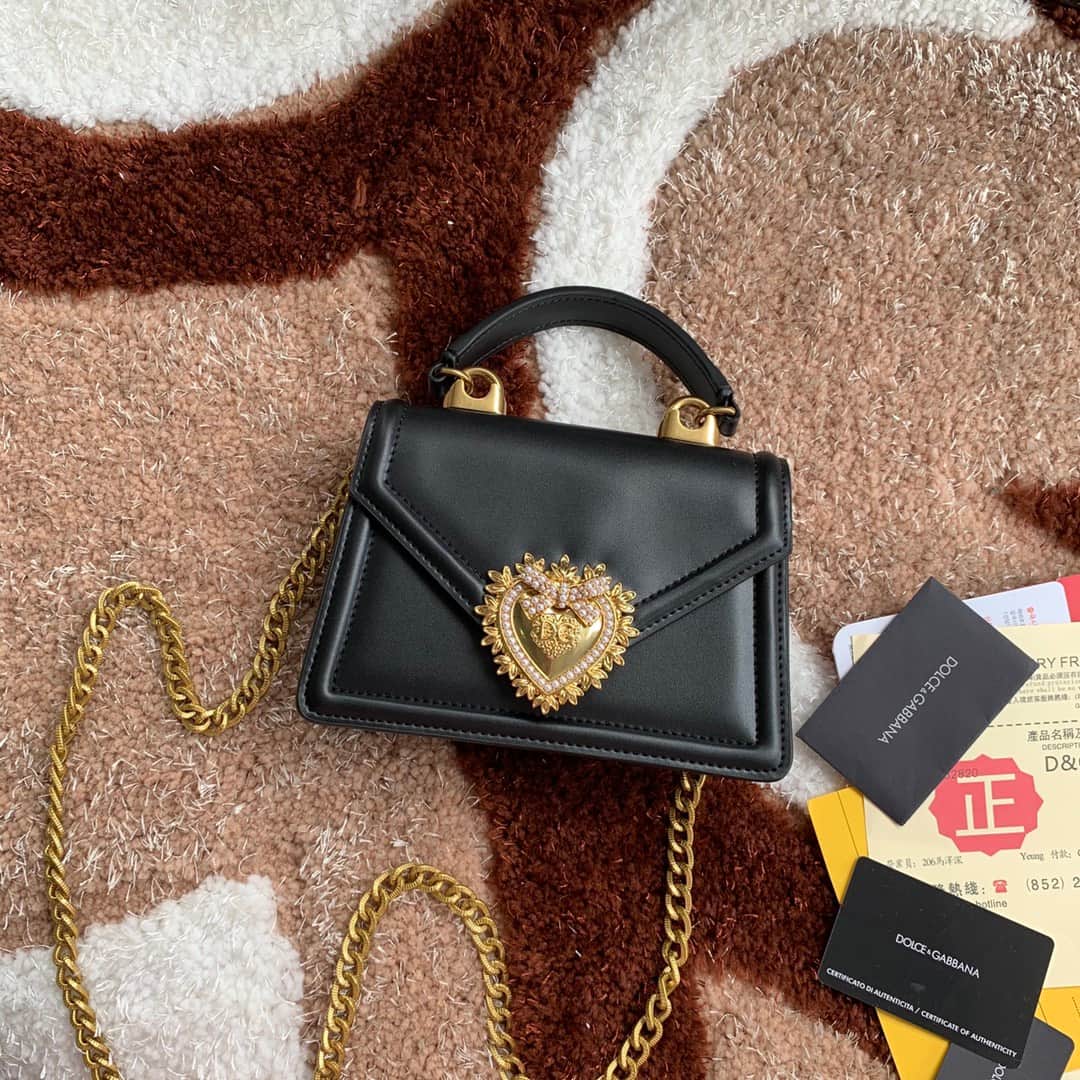 Dolce & Gabbana Small Devotion bag in smooth calfskin in Black High