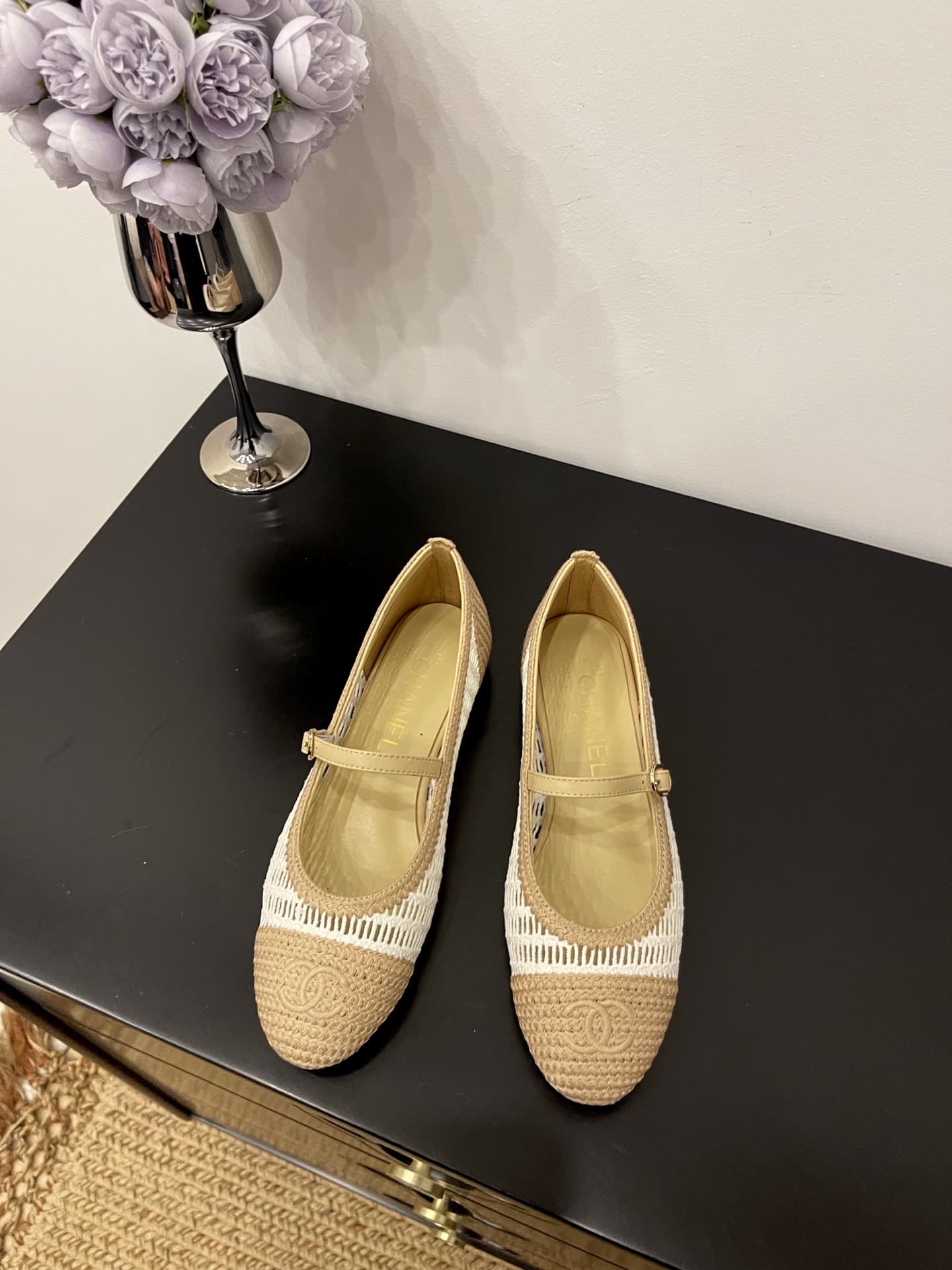 Chanel Raffia Ballet Flats Shoes Low Women