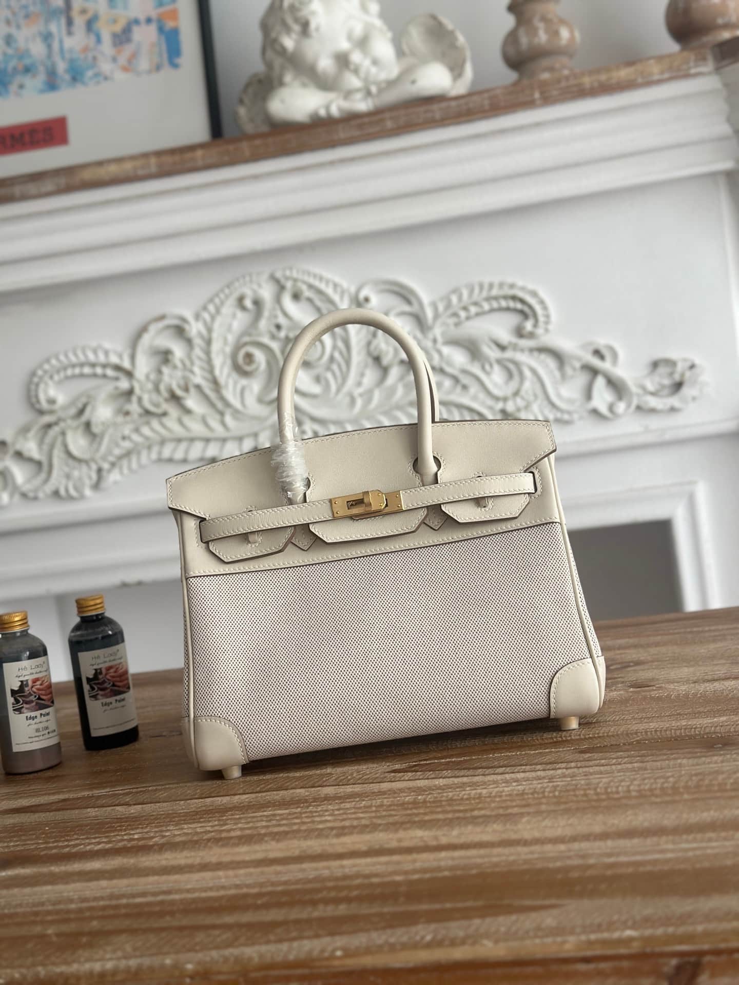 Hermes Birkin 25/30 Bag Canvas & Swift Leather WAX High